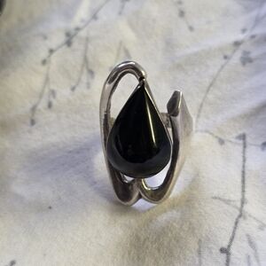 Sterling Silver Teardrop Black Onyx Statement Ring